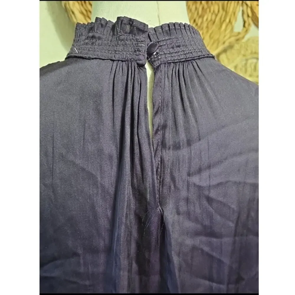 Carmen Marc Valvo Deep Purple Blouson Tiered Balloon Sleeves Womens L Romantic - Picture 11 of 14